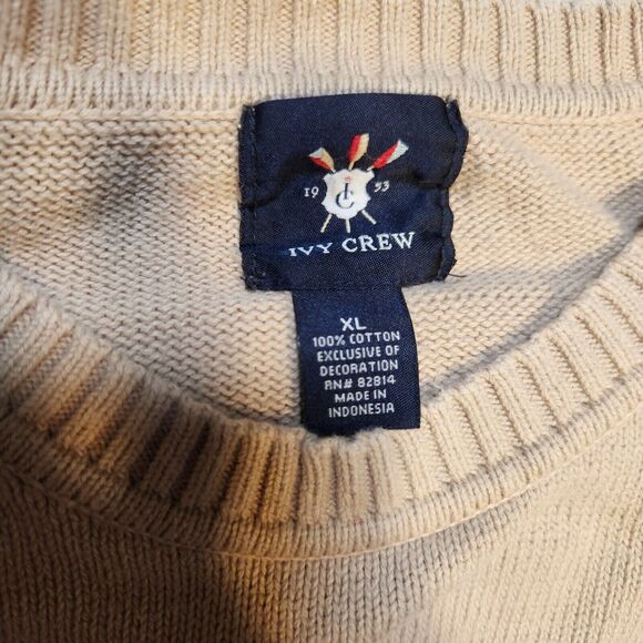 Vintage Ivy Crew Beige Cottage Core Fisherman 100% Cotton Crewneck Sweater, XL - Picture 5 of 7